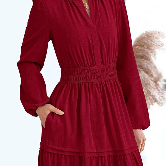 Women's 2025 Elegant Maxi Dresses Long Sleeve V Neck Flowy Pockets Casual Modest - Picture 5 of 7